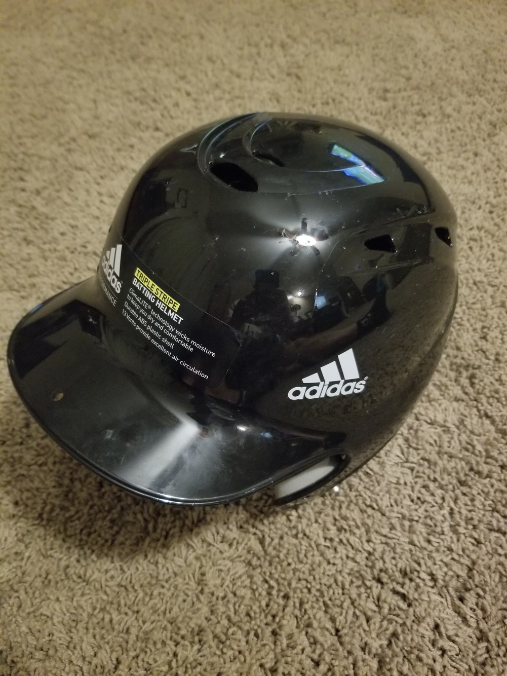 Black Used 7 3/8 Adidas Triple Stripe Batting Helmet SidelineSwap