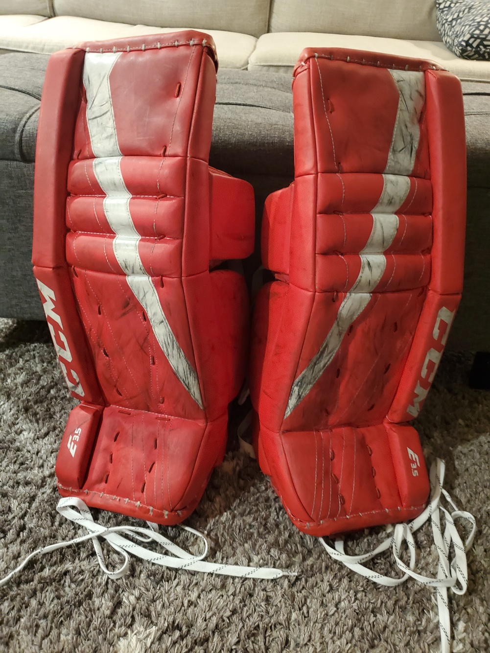 Red Used Junior 26" CCM Extreme Flex E3.5 Goalie Leg Pads SidelineSwap