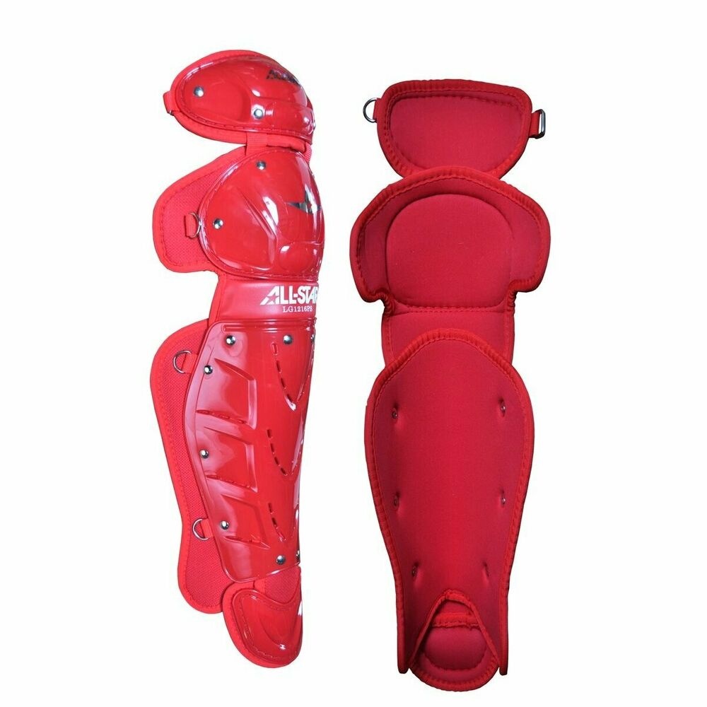 New All Star Fastpitch Catcher Leg Guards 14.5" Scarlet Red Softball