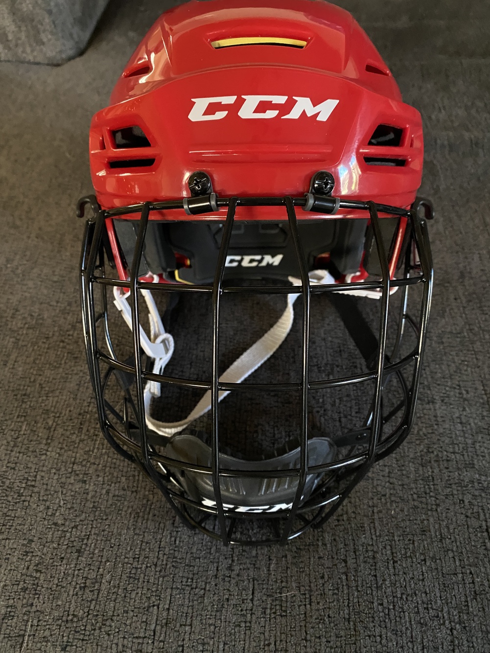 Used Red SR Large CCM Tacks 310 Helmet with FM 580 Large Cage