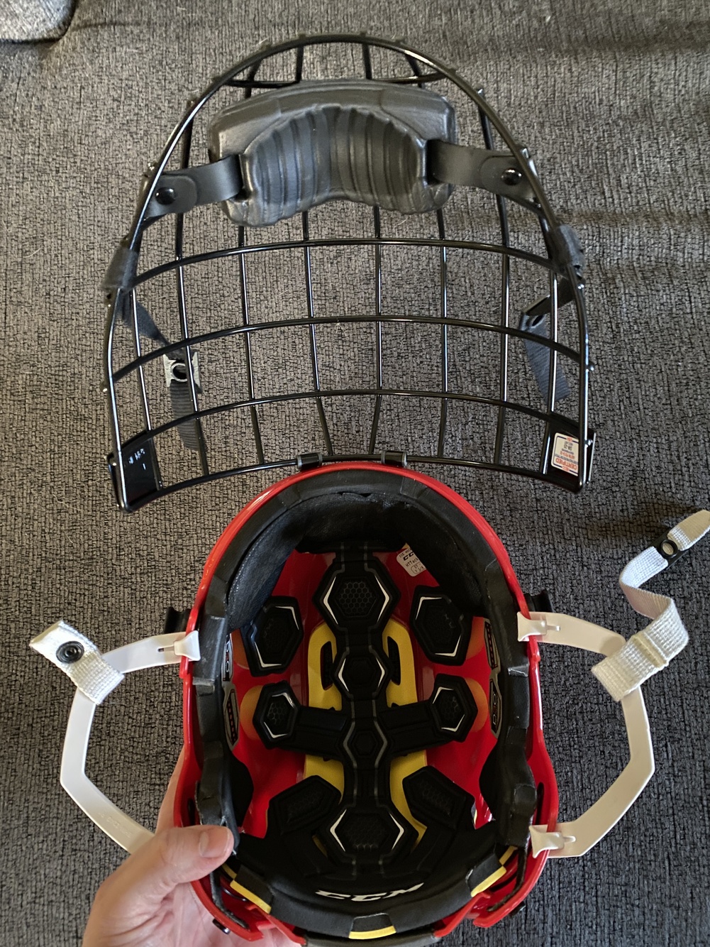 Used Red SR Large CCM Tacks 310 Helmet with FM 580 Large Cage