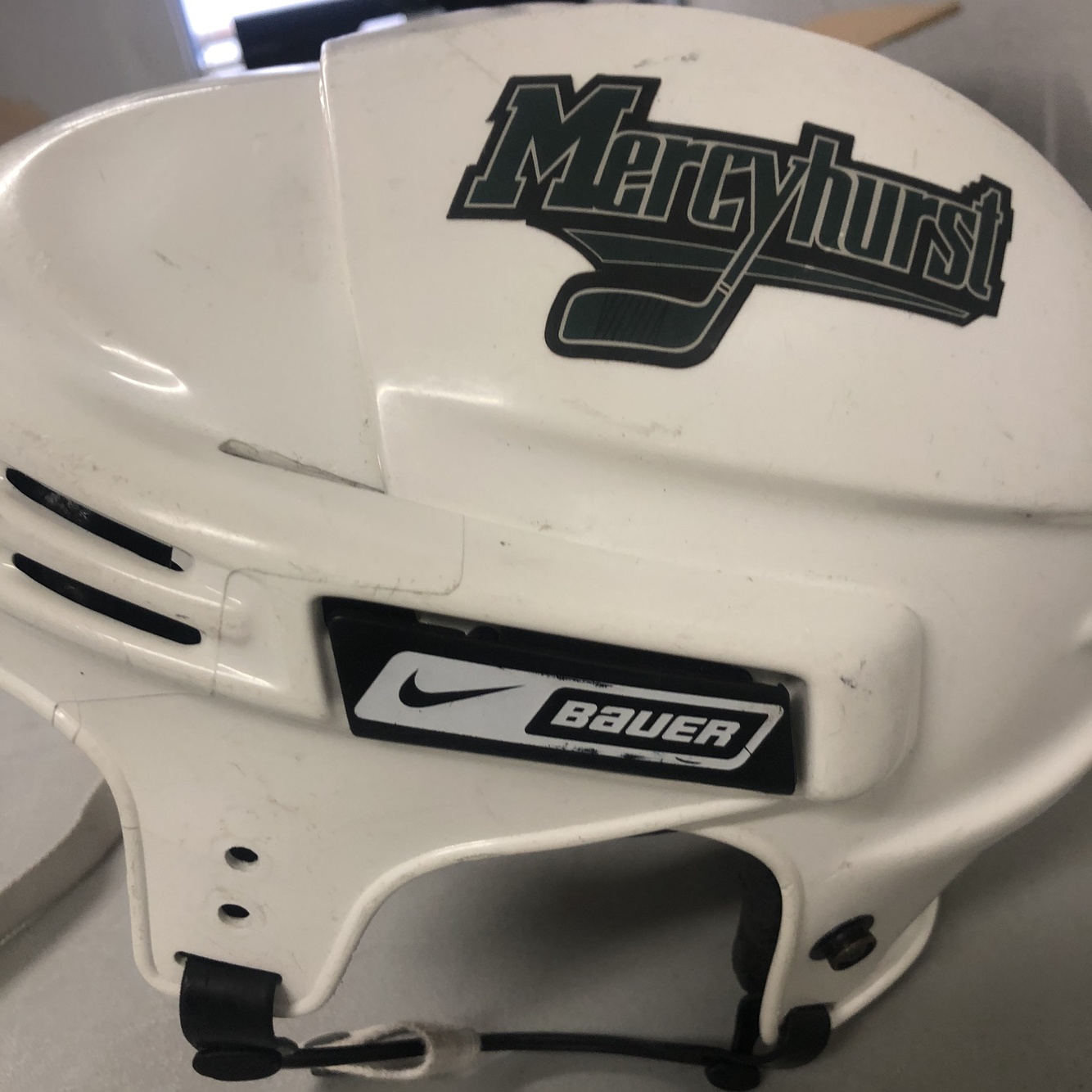 Mercyhurst Game worn large hockey helmet SidelineSwap