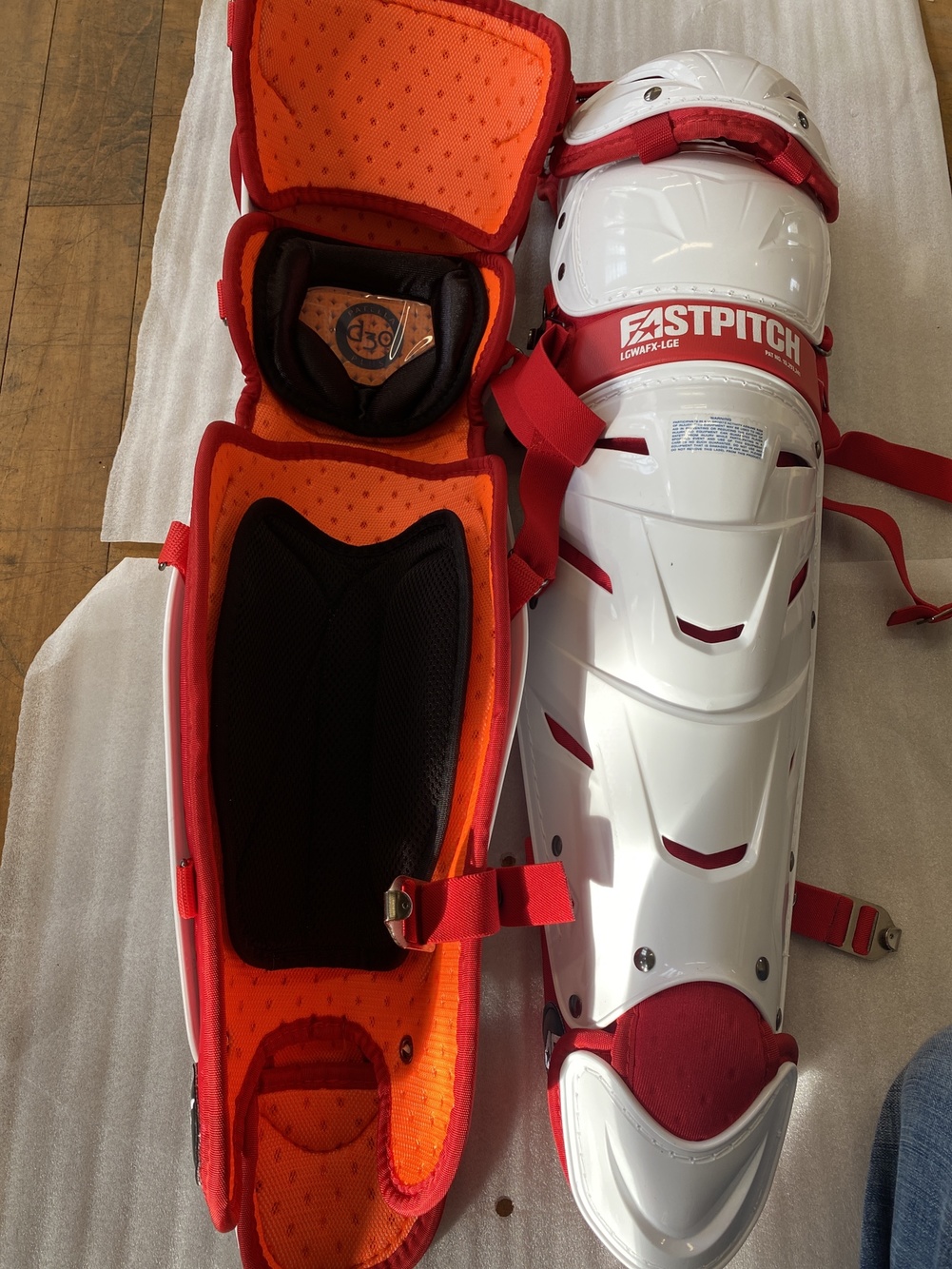 Brand New Adult All Star White/Red AFx Catcher's Leg Guards SidelineSwap
