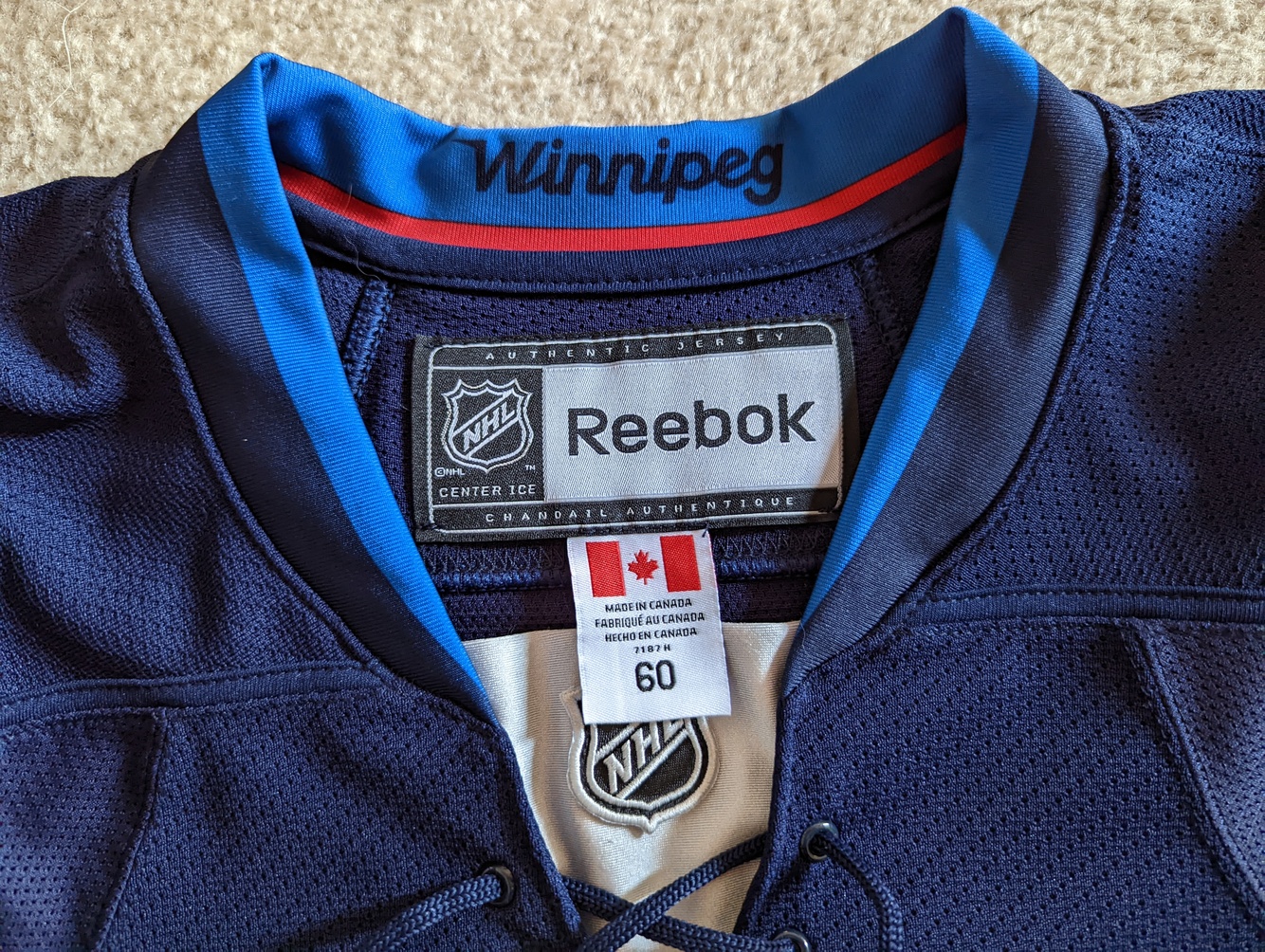 Winnipeg Jets Home Reebok MIC Goalie Cut Jersey. $250 CAD plus shipping :  r/hockeyjerseys