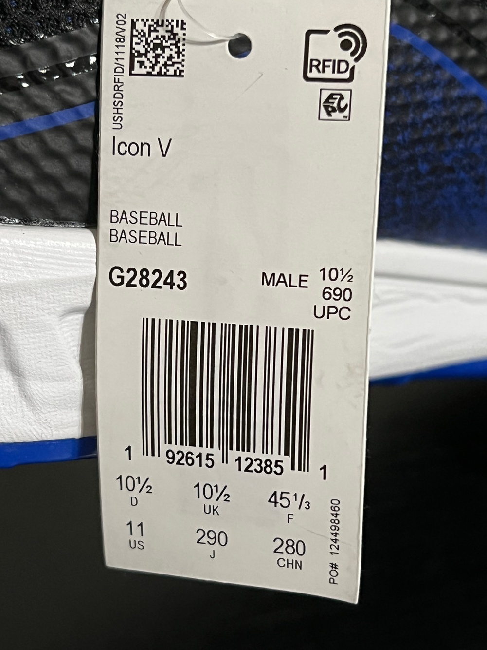 Adidas Icon V Metal Baseball Cleats Men's Size 11 Black / Blue / White SidelineSwap