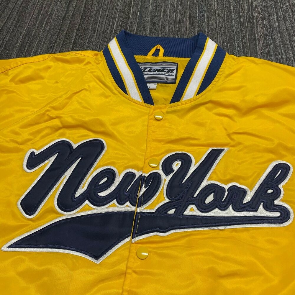 New York Jacket Men Large Adult Yellow Vintage 90s NYC Satin Winter Coat City NY SidelineSwap