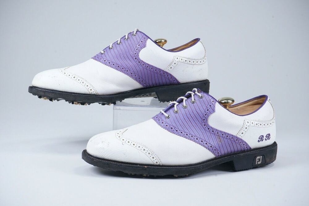 FOOTJOY PRO SL WINGTIP GOLF SHOES CLEATS, WHITE/PURPLE, US MENS 12.5 W