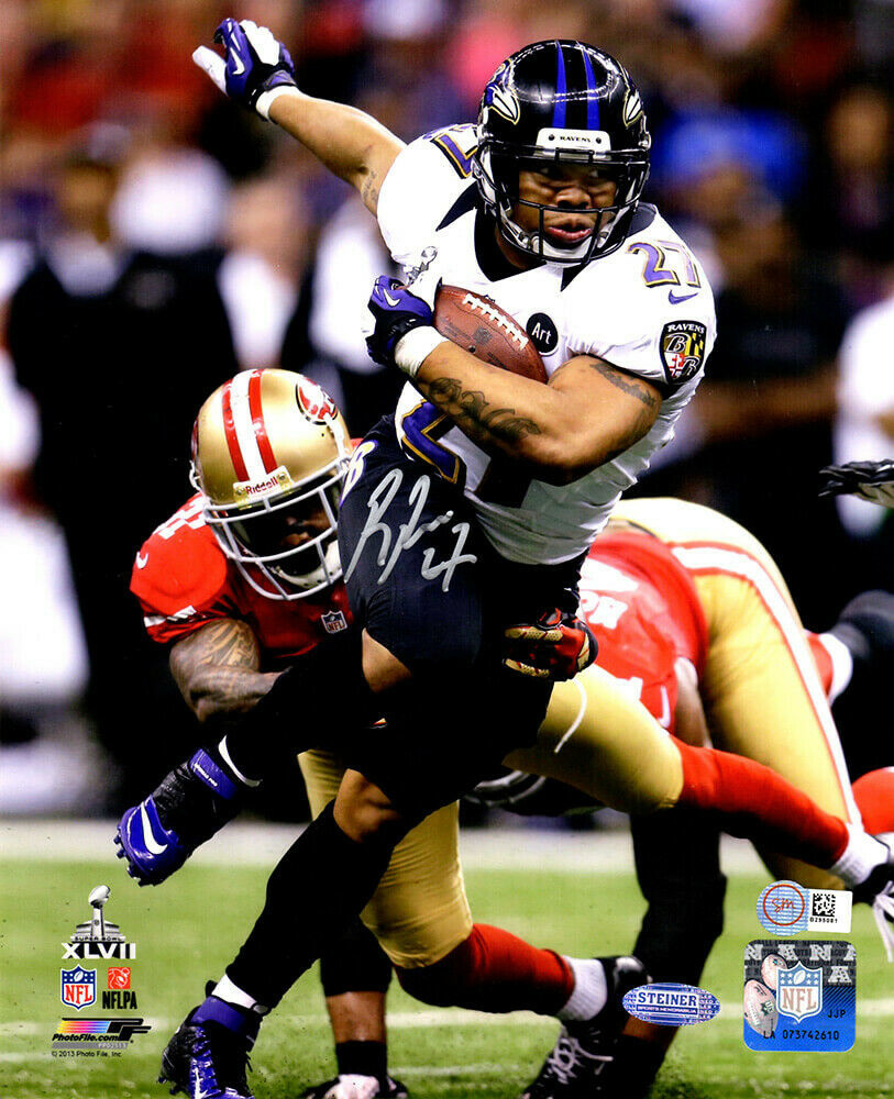 Ray Rice Signed Baltimore Ravens SB XLVII Action 8x10 Photo (Steiner ...