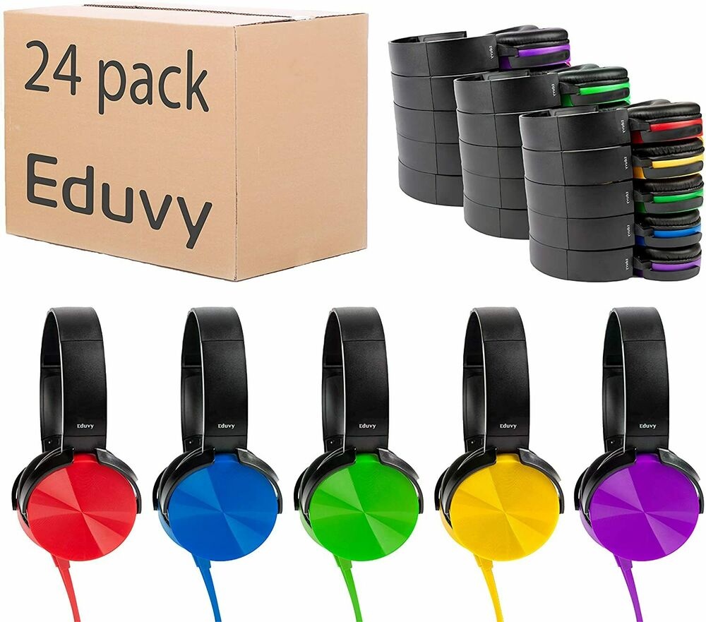 Eduvy Bulk Headphones for Classroom, Pack of 24 Wired Head Phones for