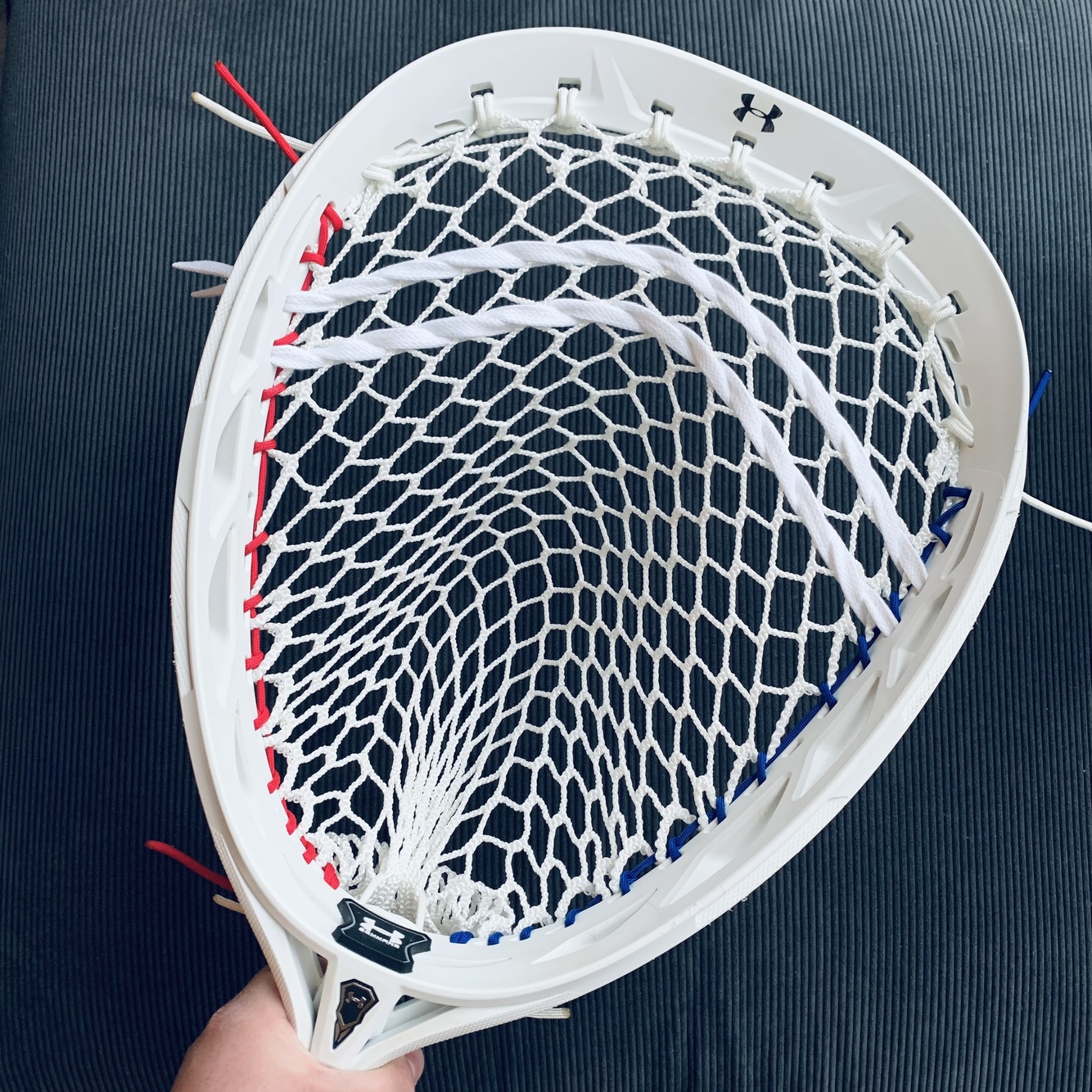 TwoFaced UA Command G w/ 12D The Mesh Dynasty Goalie Head Red White Blue America Under Armour