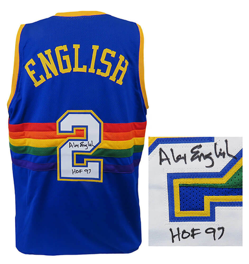 Alex English Signed Blue T/B Custom Basketball Jersey w/HOF'97