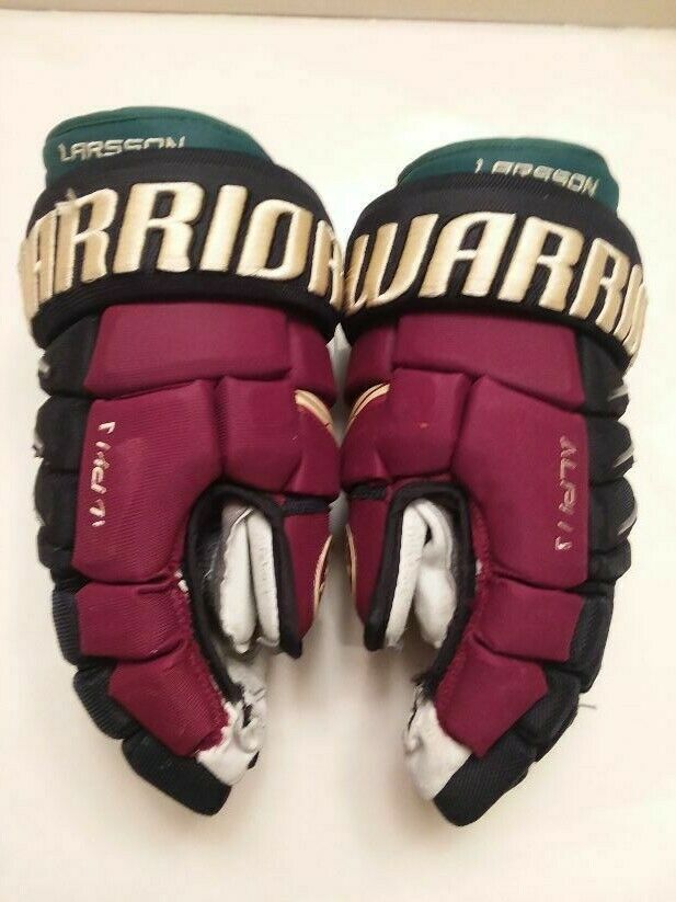 Arizona Coyotes Johan Larsson gameworn Warrior Alpha Pro gloves from