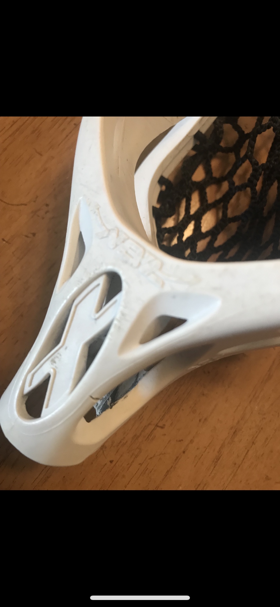 White/black lacrosse head black mesh SidelineSwap