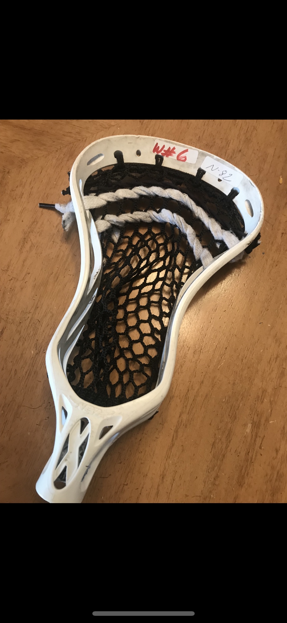 White/black lacrosse head black mesh SidelineSwap