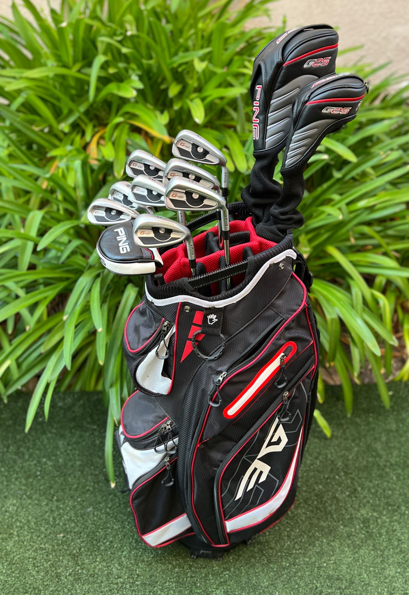 Ping G400 Stiff Complete Golf Set, Woods, Irons, Putter, EG Cart Bag