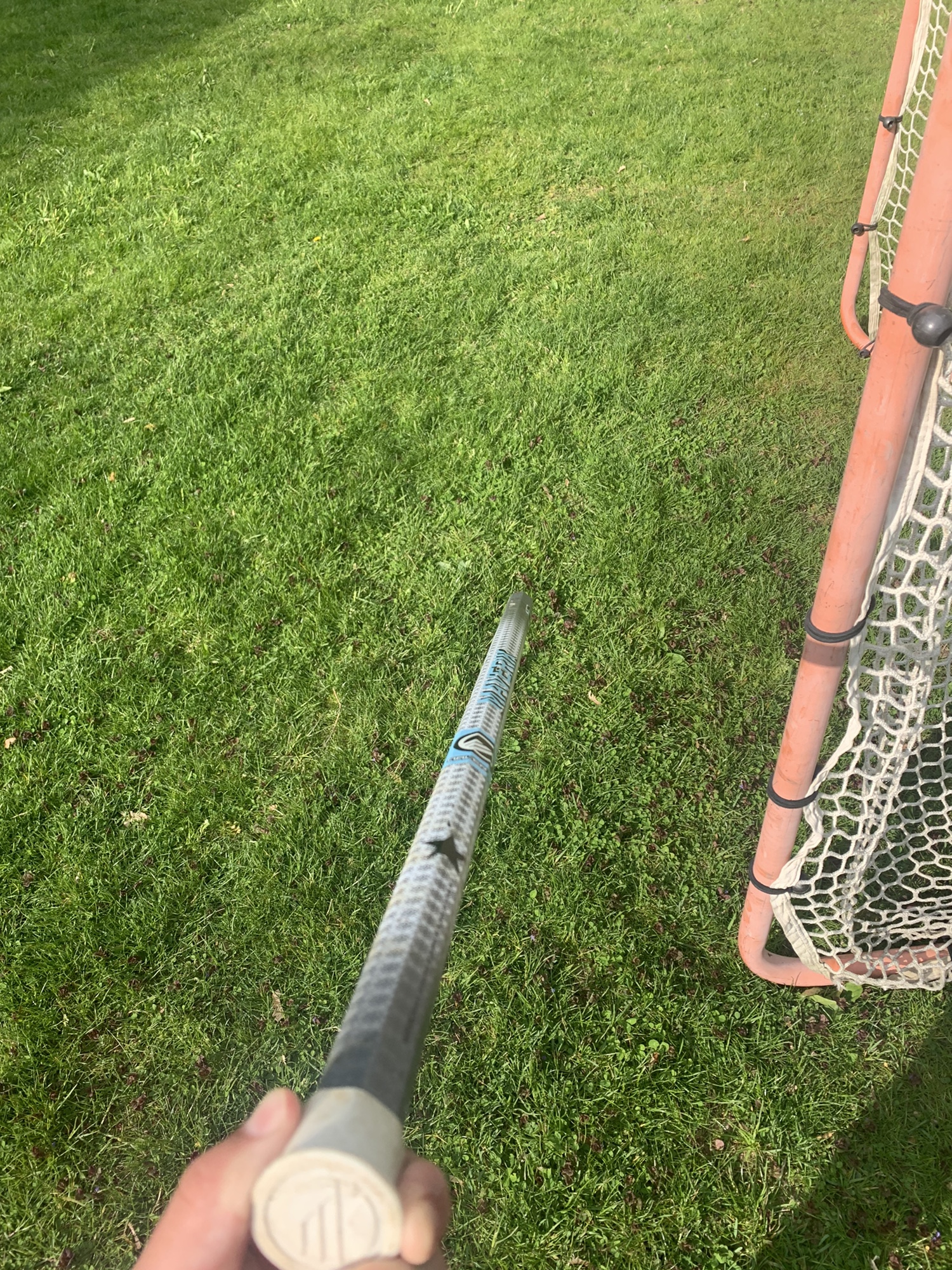 Maverik composite lacrosse shaft with grey pattern and light blue color. SidelineSwap