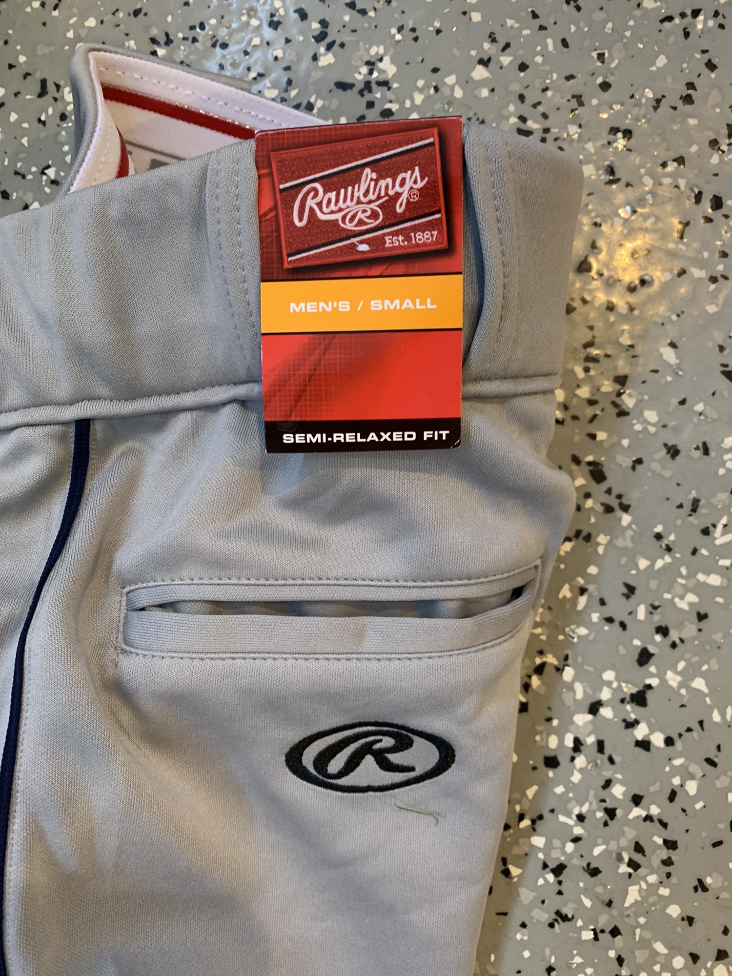 Brand New Men’s Small Rawlings Baseball Pants Gray With Navy Piping