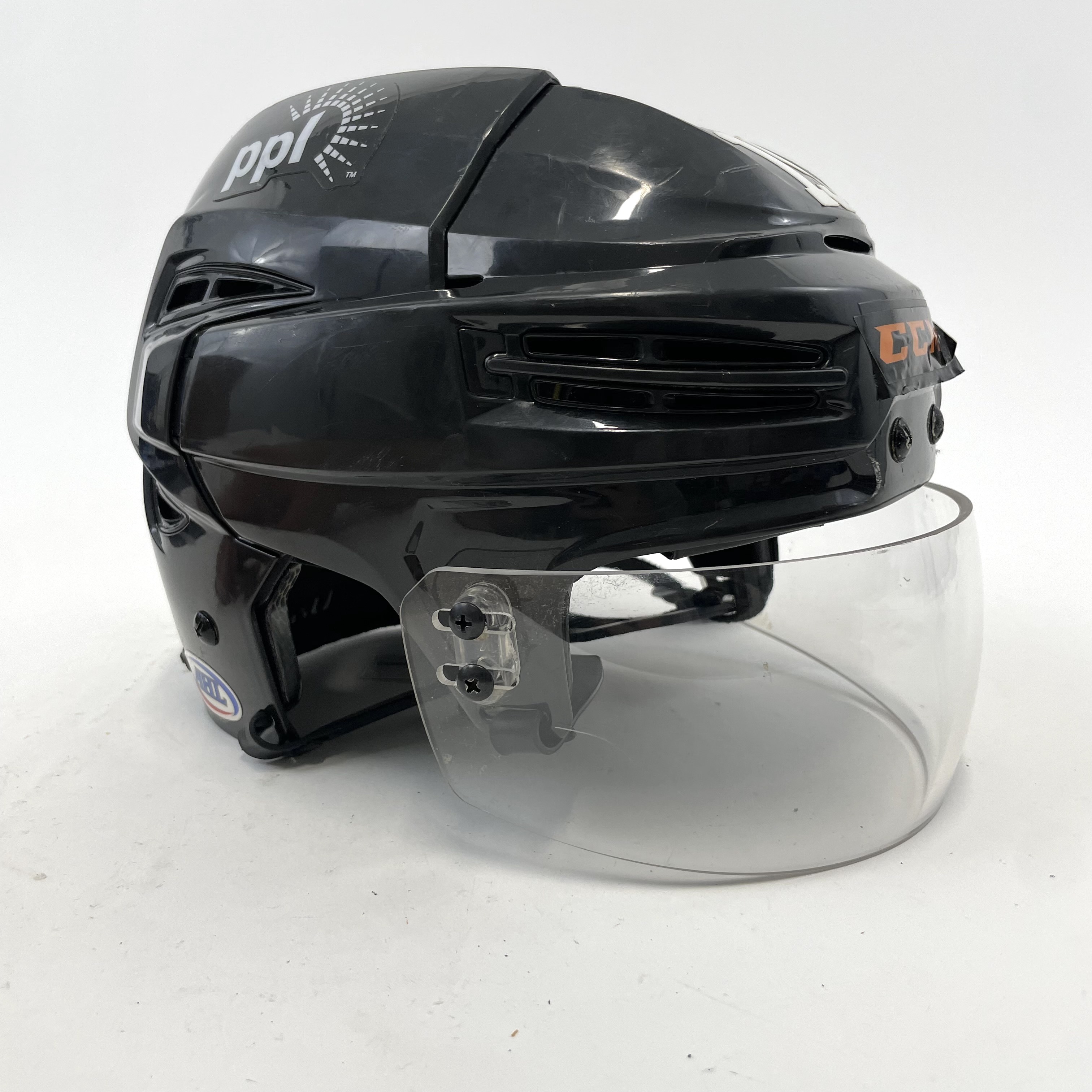 Used Black Bauer Reakt 100 Helmet with CCM Visor Senior Large M652