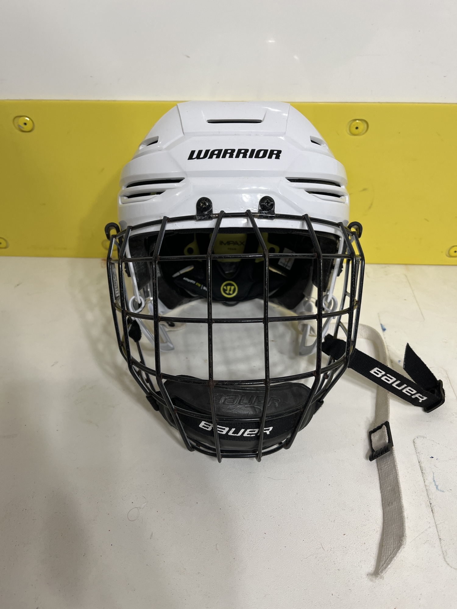 Used Large Warrior Alpha One Pro Helmet W/ Bauer Cage SidelineSwap