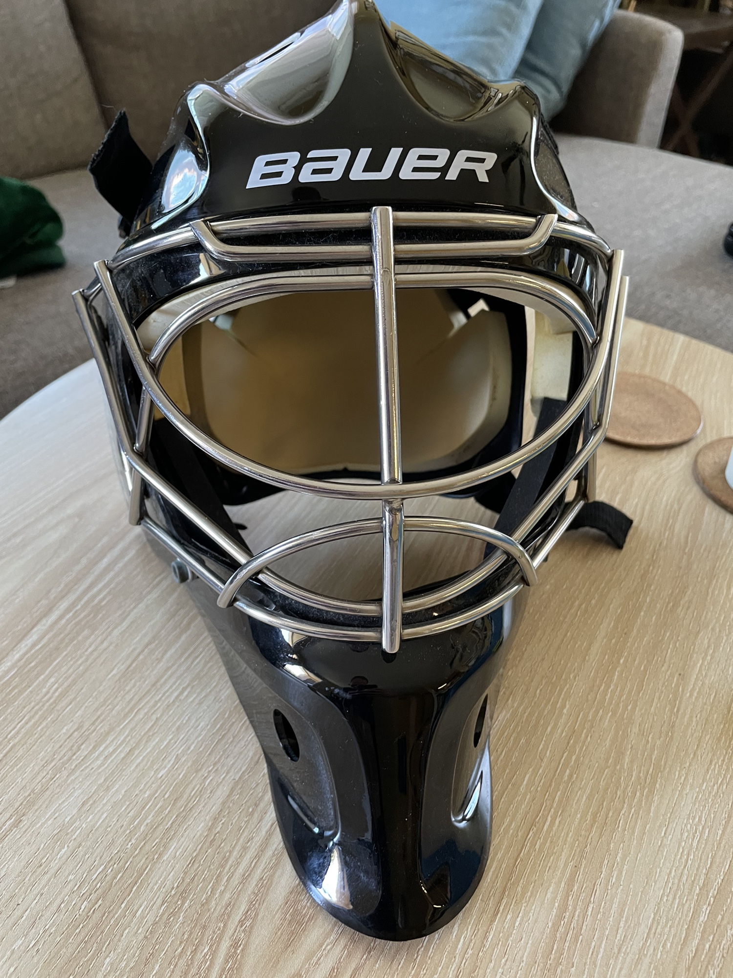 Black Bauer NME 3 Senior Goalie Mask with stainless Cat Eye cage