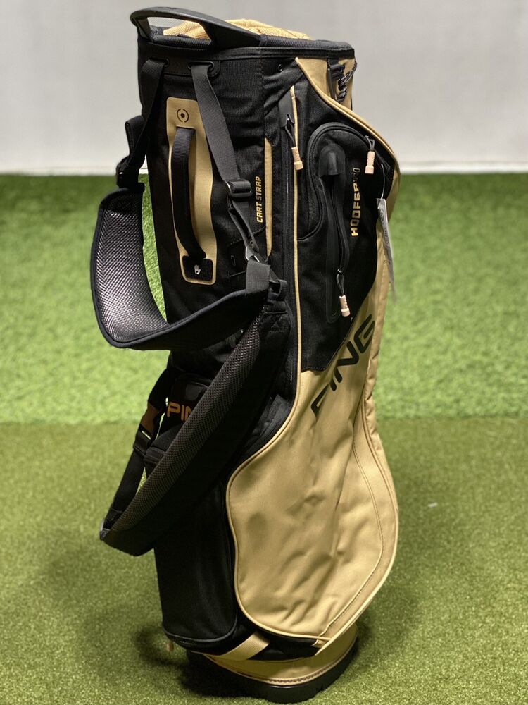 PING Hoofer 14 Stand Carry Double Strap Golf Bag w/ Rain Hood Tan/Black 88087 SidelineSwap