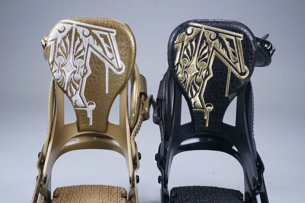 TECHNINE T9 ICON SNOWBOARD BINDINGS W/HARDWARE, BLACK GOLD SIZE