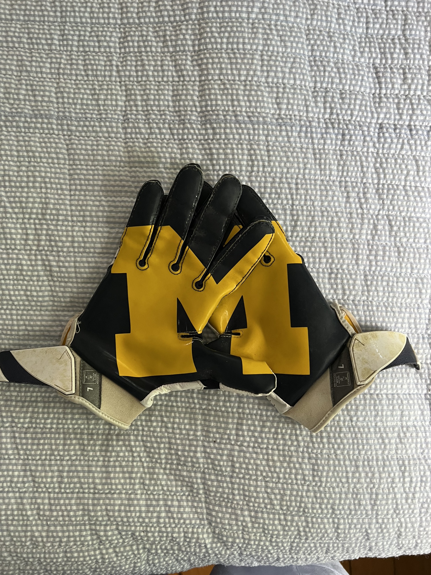Game Worn Michigan Football Team Issued Nike Jordan WR Gloves