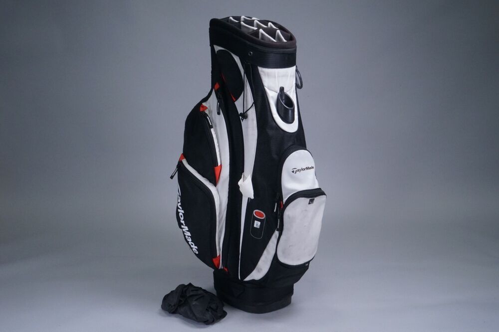TAYLORMADE 14WAY DIVIDER + PUTTER WELL GOLF CART BAG, BLACK/WHITE W