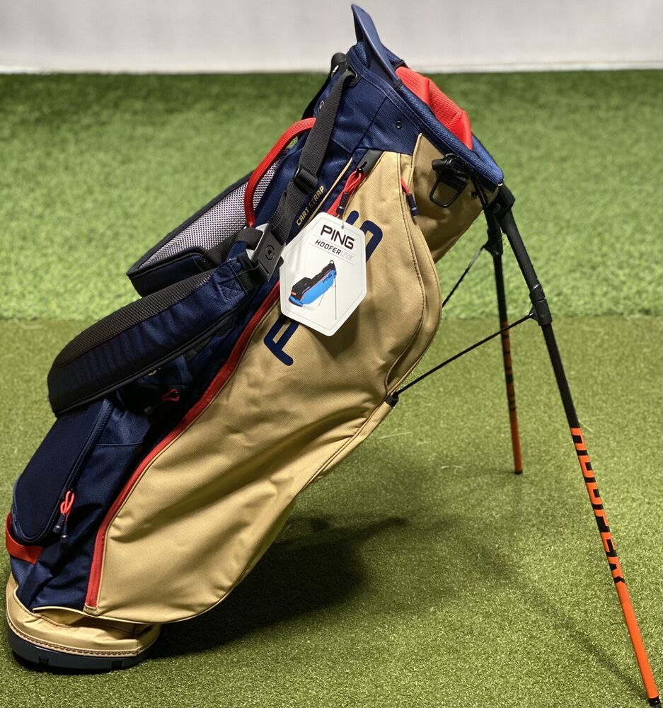 PING Hoofer Lite Stand Carry Golf Bag 4Way Divider w/ Rain Hood Navy/Tan 88093 SidelineSwap