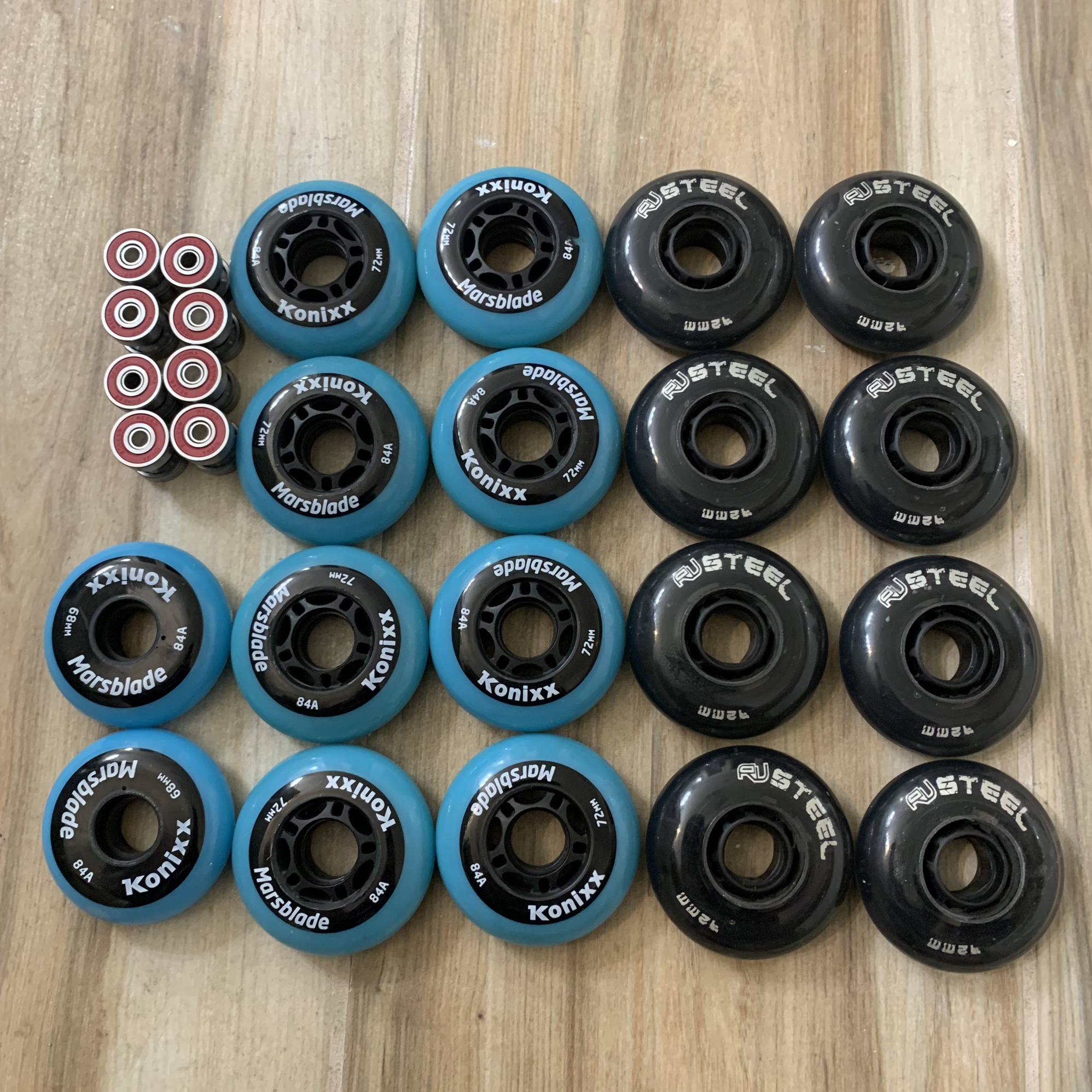 72mm Marsblade O1 Wheels Revision Steel 78A & Konixx 84A + Reds Bones
