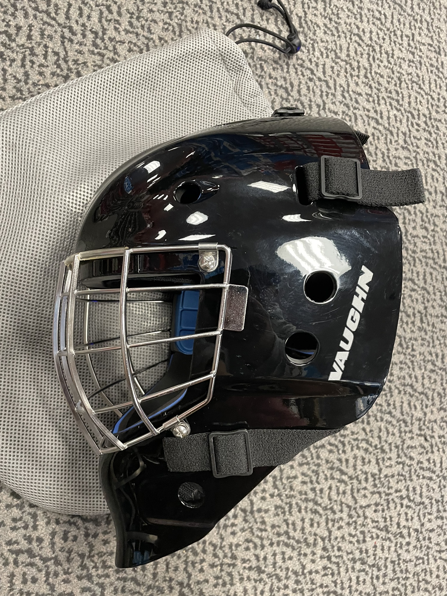 Black Vaughn PRO Goalie mask w/HECC cage SidelineSwap