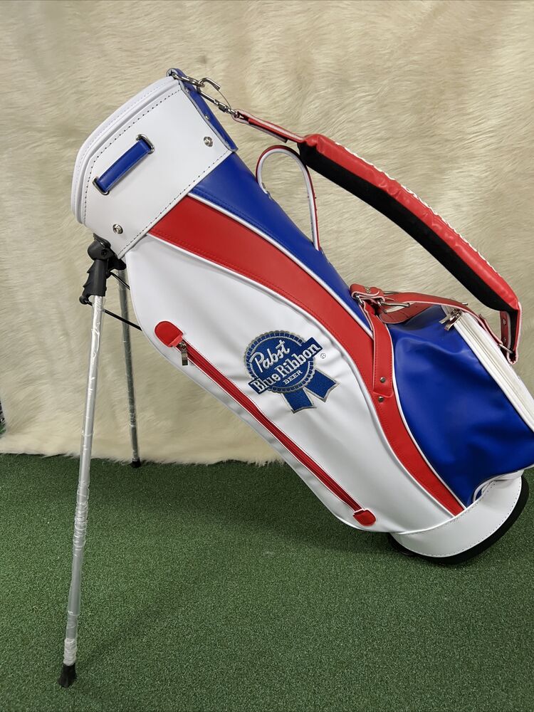 Pabst Blue Ribbon Faux Leather Golf Stand Bag w/Kickstand & Strap