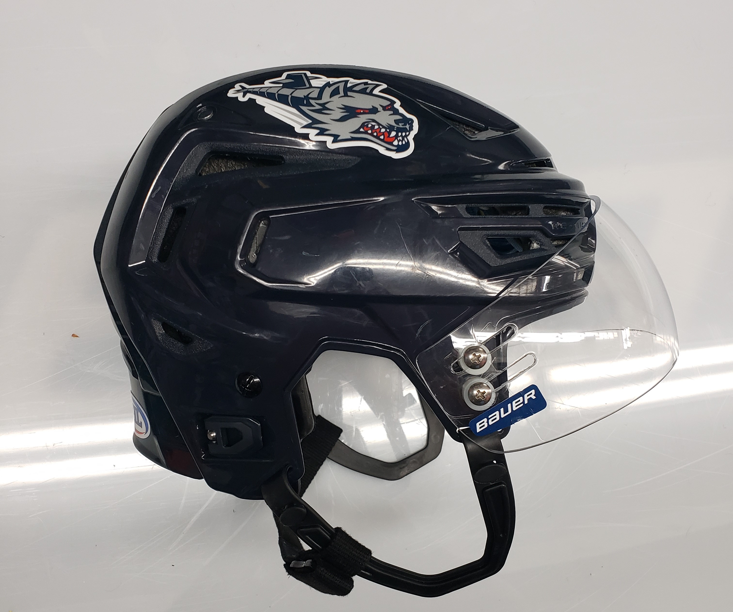 BAUER REAKT 150 PRO STOCK HOCKEY HELMET NAVY SMALL HARTFORD WOLF PACK