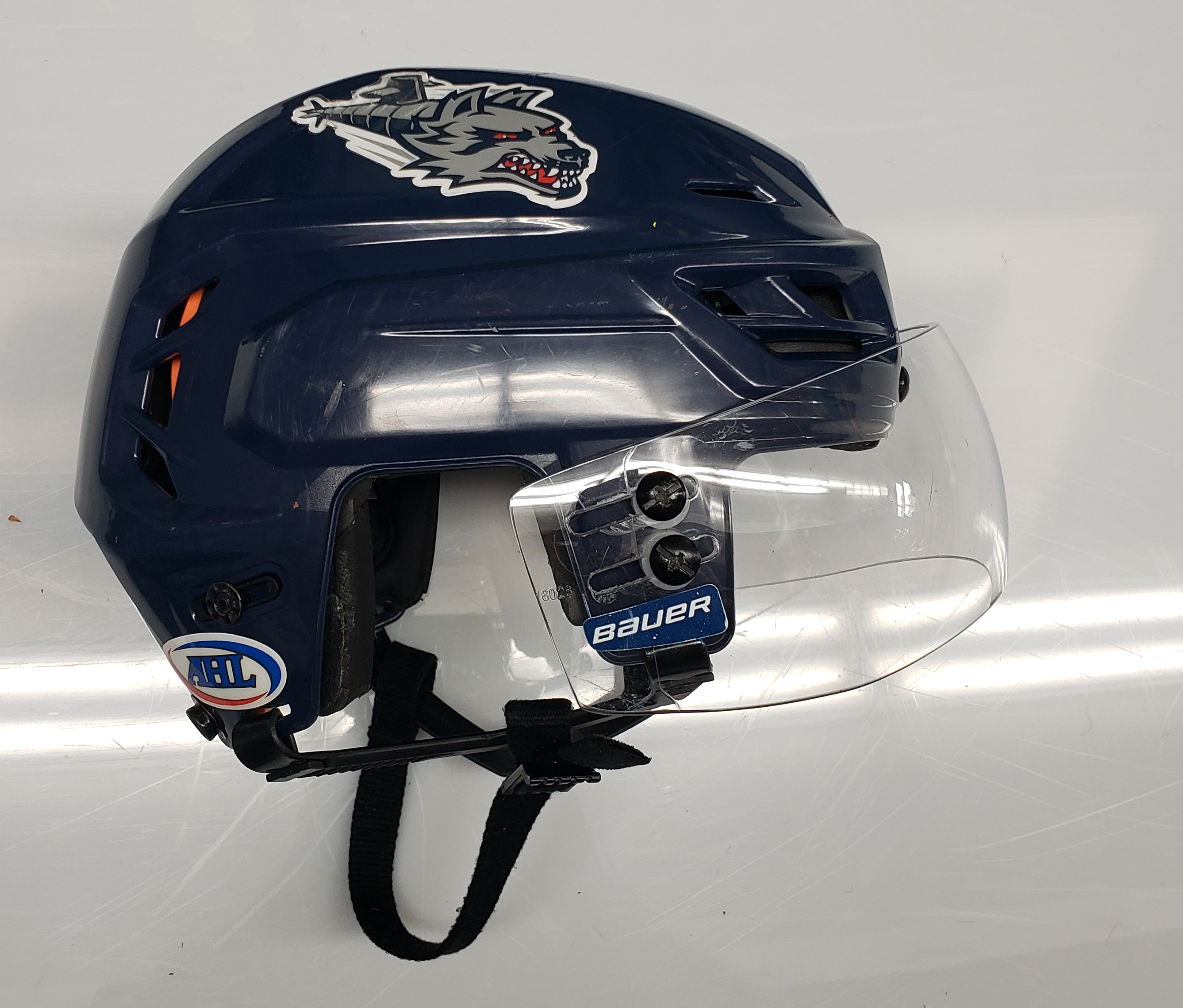 CCM TACKS 710 PRO STOCK HOCKEY HELMET NAVY SMALL HARTFORD WOLF PACK AHL USED (9028) SidelineSwap