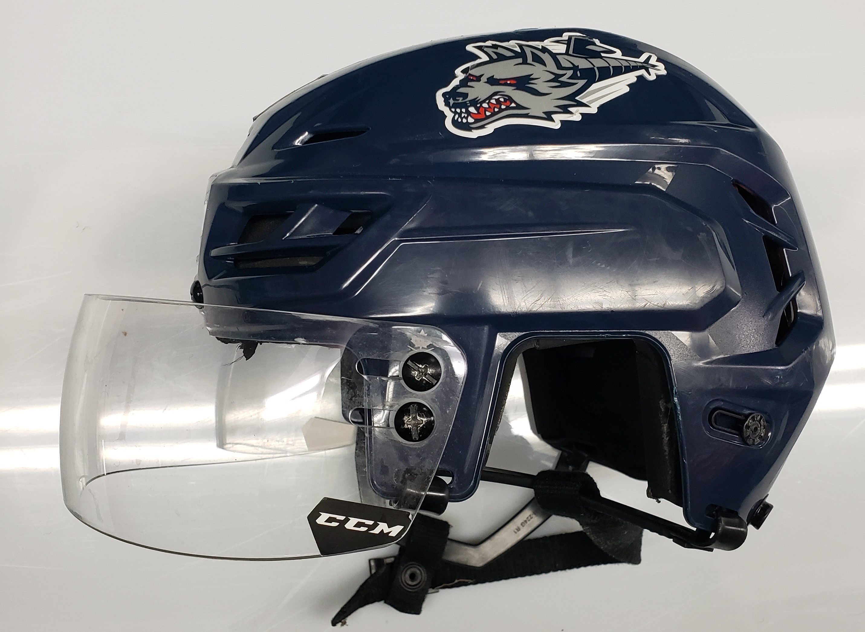 CCM TACKS 710 PRO STOCK HOCKEY HELMET NAVY SMALL HARTFORD WOLF PACK AHL USED (9033) SidelineSwap