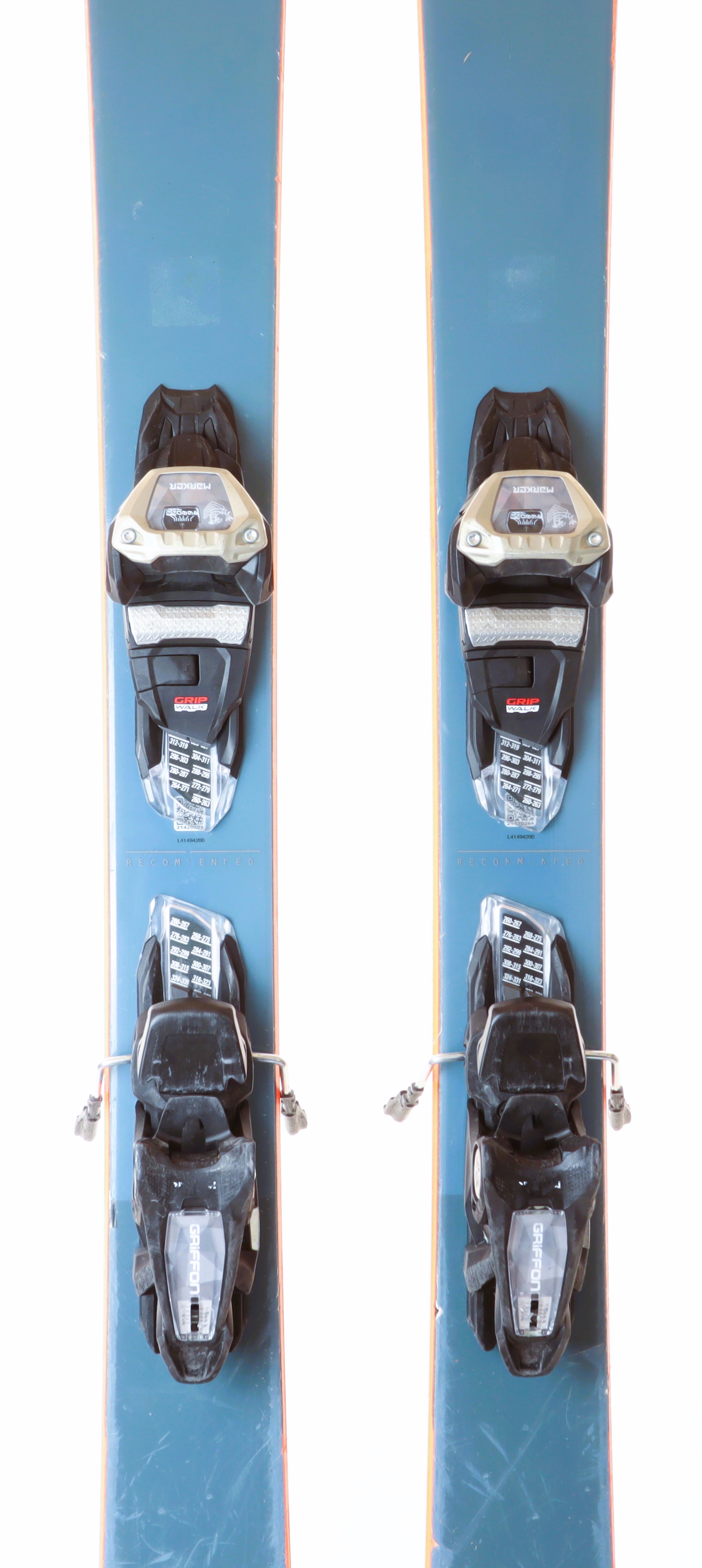 Used 2022 Salomon QST 98 skis w/ Marker Griffon 13 bindings, Size 183
