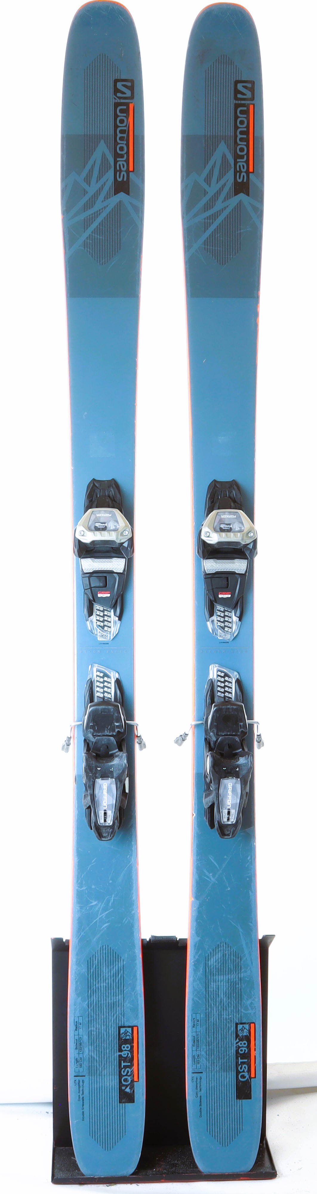 Used 2022 Salomon QST 98 skis w/ Marker Griffon 13 bindings, Size 183