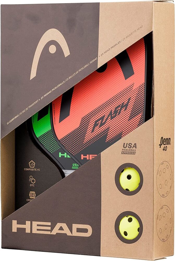 HEAD Flash Pickleball Pack 2 Approved Paddles, 2 Outdoor Balls, Carry