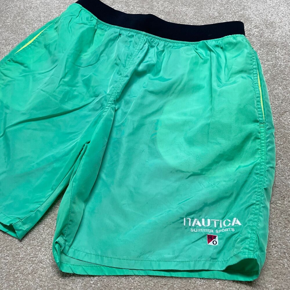 Nautica Bathing Suit Men Large Adult Neon Green Swim Trunks Beach Vintage 90s SidelineSwap