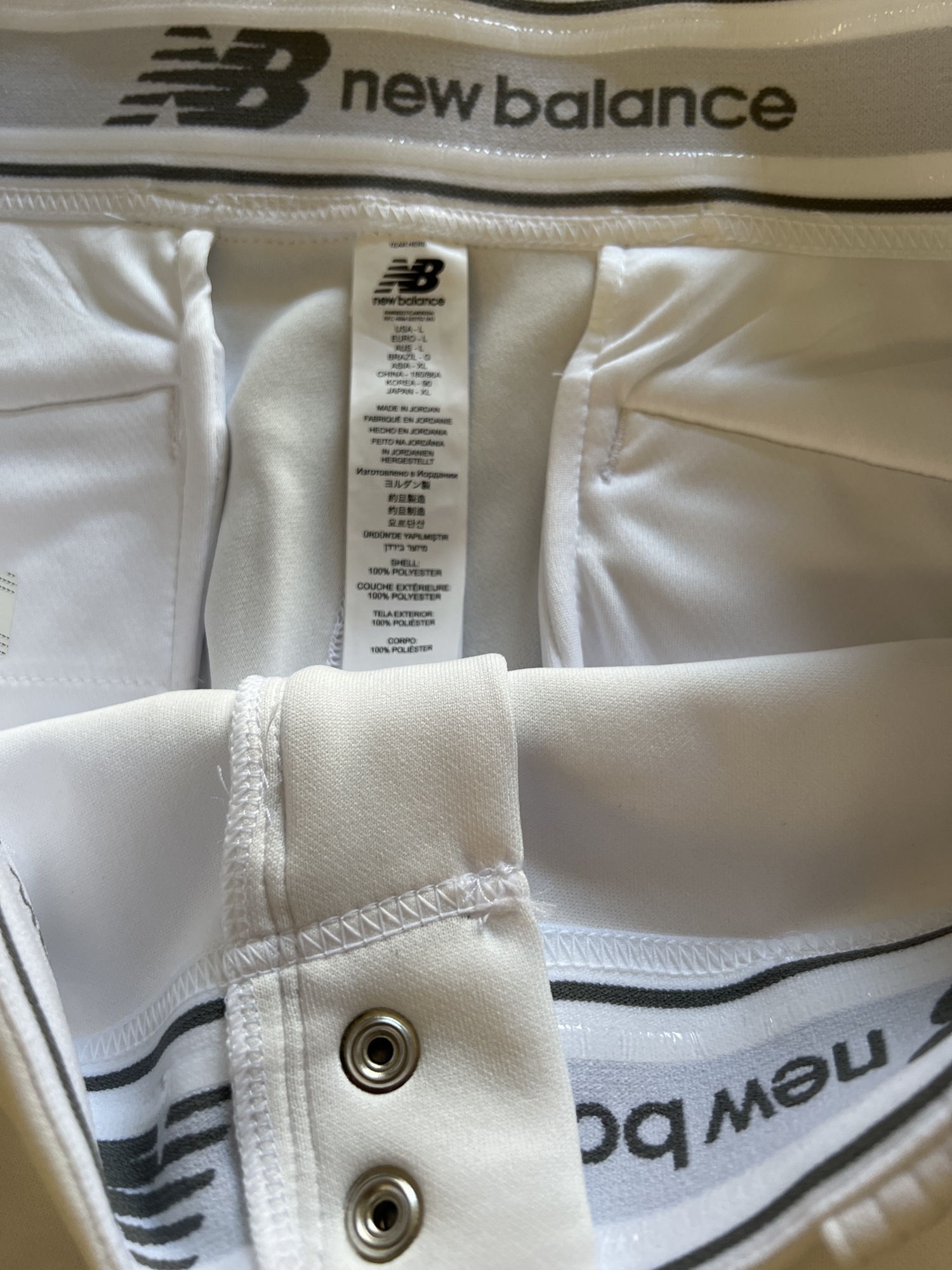 Mens white new balance knicker baseball pants with black piping