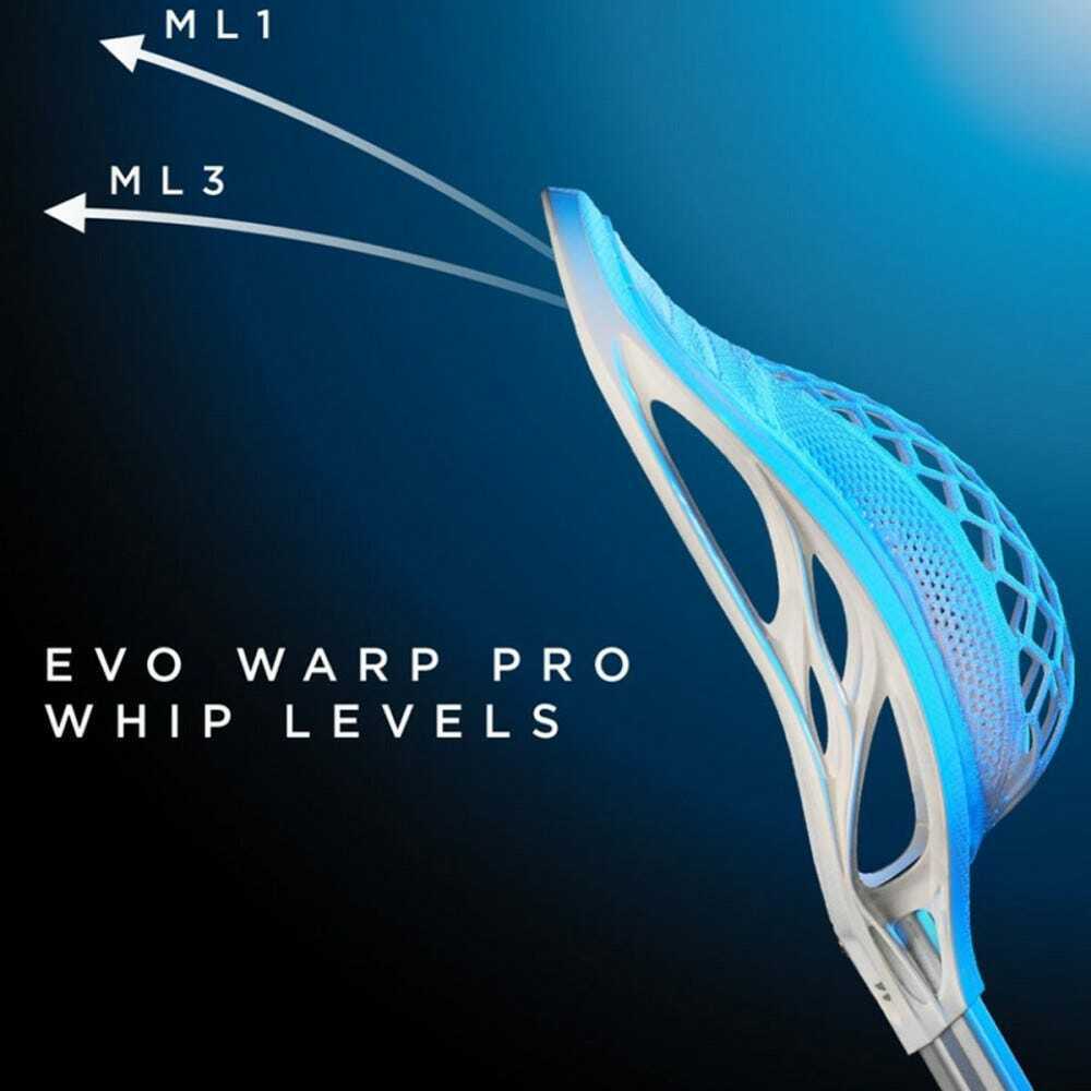 New Warrior Evo Warp Pro Lacrosse Head whip 3 strung BEWRP18 stringing lax SidelineSwap