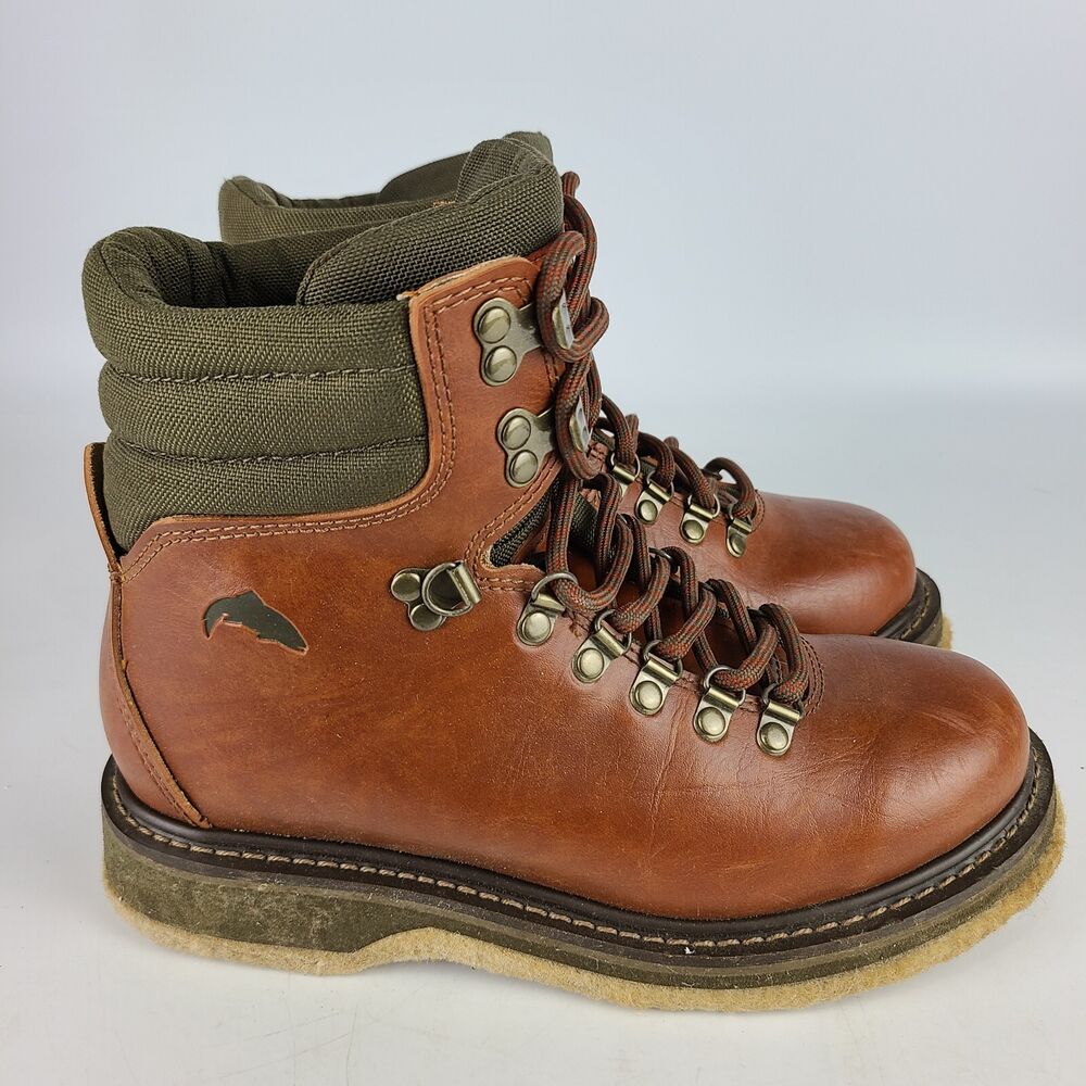 Simms Fly Fishing Boots Brown Leather Felt Sole Wading Boots Size 6