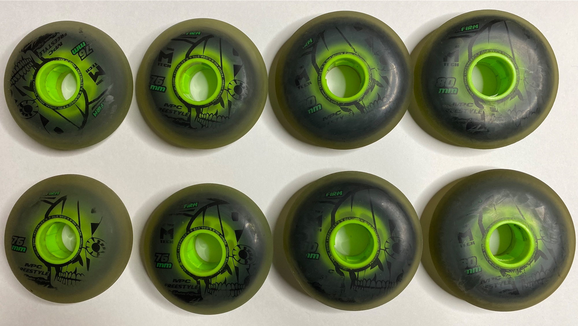 MPC Freestyle firm inline skate wheels green 80mm 76mm hilo set SidelineSwap