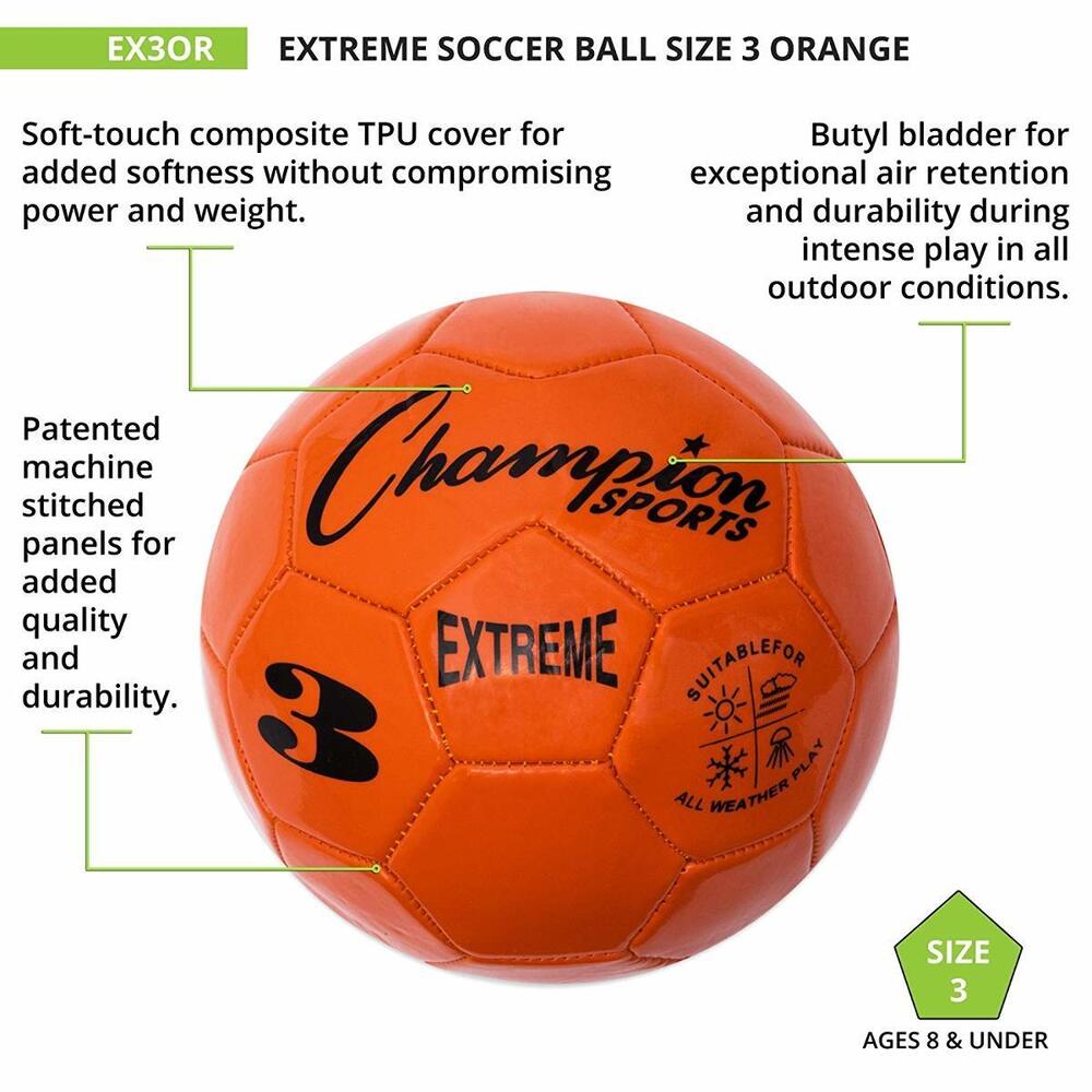 Champion Sports Extreme Soft Touch Butyl Bladder Soccer Ball, Size 3