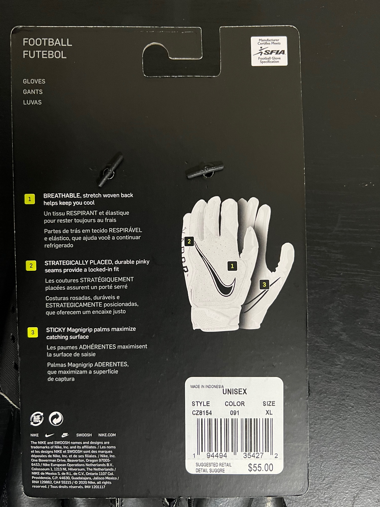 Nike Vapor Jet Wide Receiver Gloves Black Men's Size XL CZ8154091