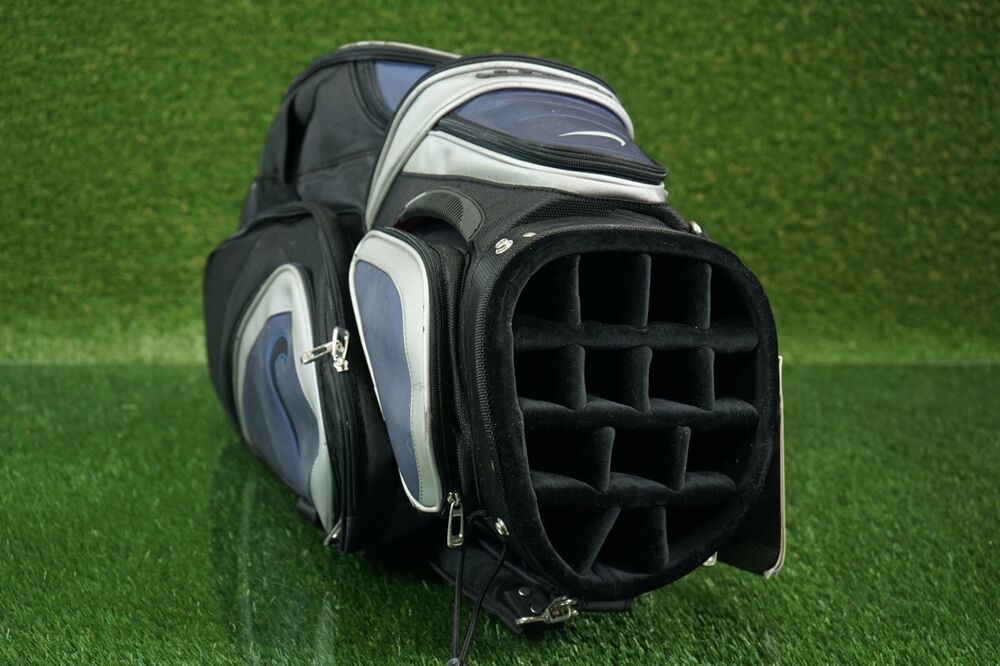 NIKE SLINGSHOT TOUR 14WAY DIVIDER GOLF CART BAG, BLUE/BLACK W/ RAIN HOOD SidelineSwap