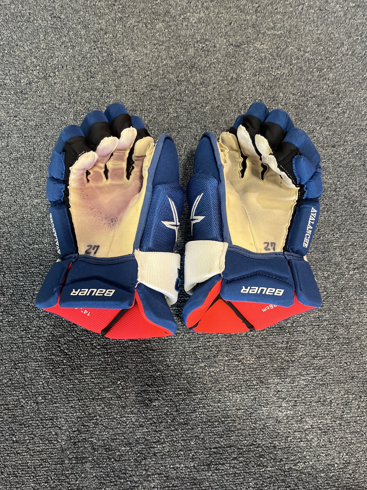 Used Blue Bauer Vapor X Pro Stock Gloves Colorado Avalanche 27 14