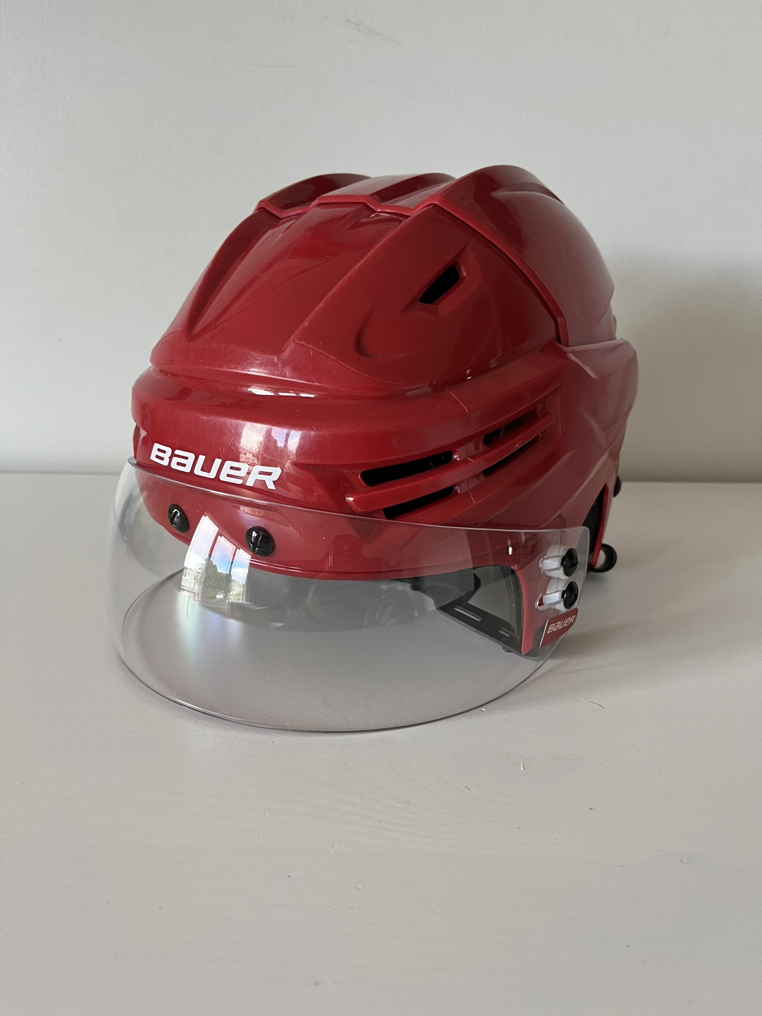 Bauer Reakt Pro stock red helmet with pro Bauer straight cut visor
