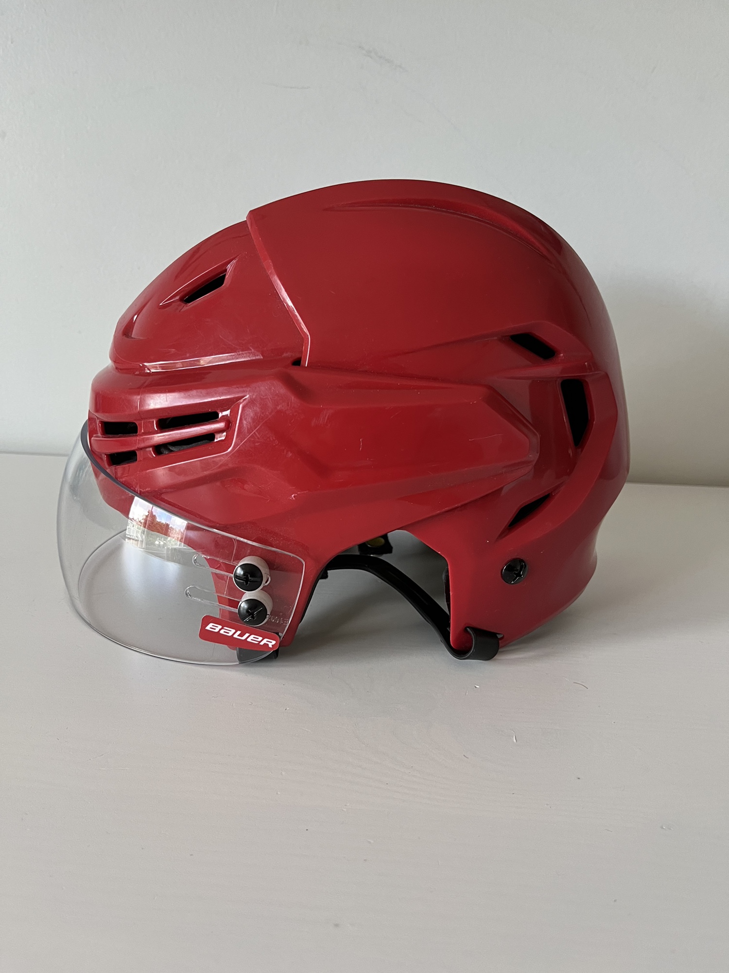 Bauer Reakt Pro stock red helmet with pro Bauer straight cut visor