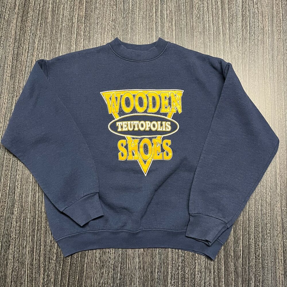 Teutopolis Wooden Shoes Sweater Men Medium Blue Crewneck Sweatshirt